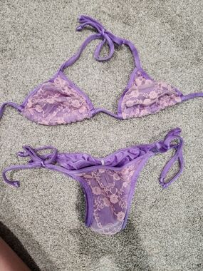 Purple Lace String Bikini Set - Women Intimates